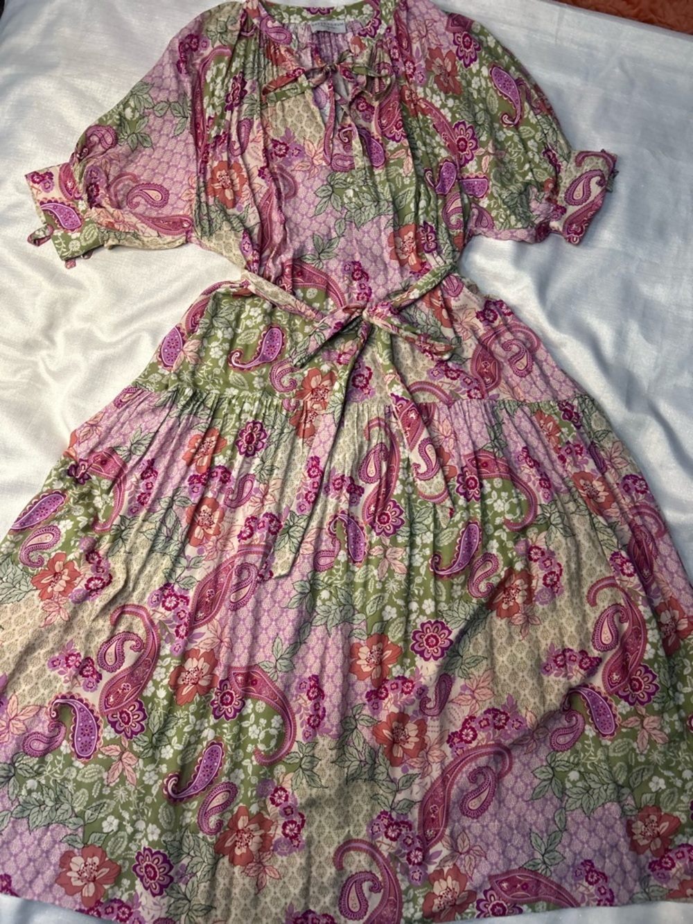 Dress Forum Floral Paisley Midi Dress in Pink & Olive